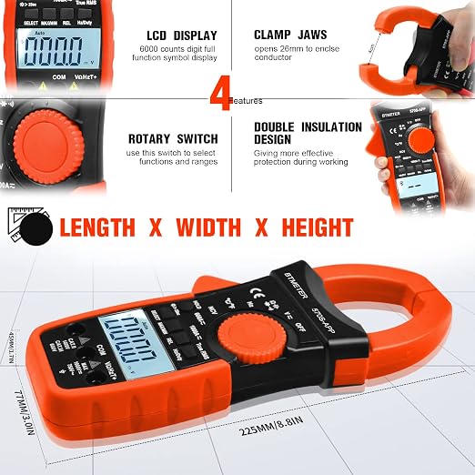 BTMETER Digital Clamp Multimeter BT-570S-APP, 6000 Counts TRMS Clamp-on Ammeter Auto Ranging Voltage Tester Measure AC DC Volt Amp Ohm NCV Temperature Capacitance