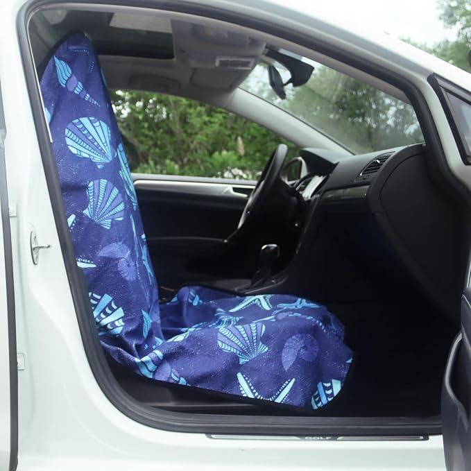 Car Seat Cover Protector Front Seats,for Gym Workout,Running,Swimming,Beach and Hiking,Waterproof Sweat Towel Bucket Seat Covers for Cars SUV Trucks (Conch Shells Starfish, 2Pcs)