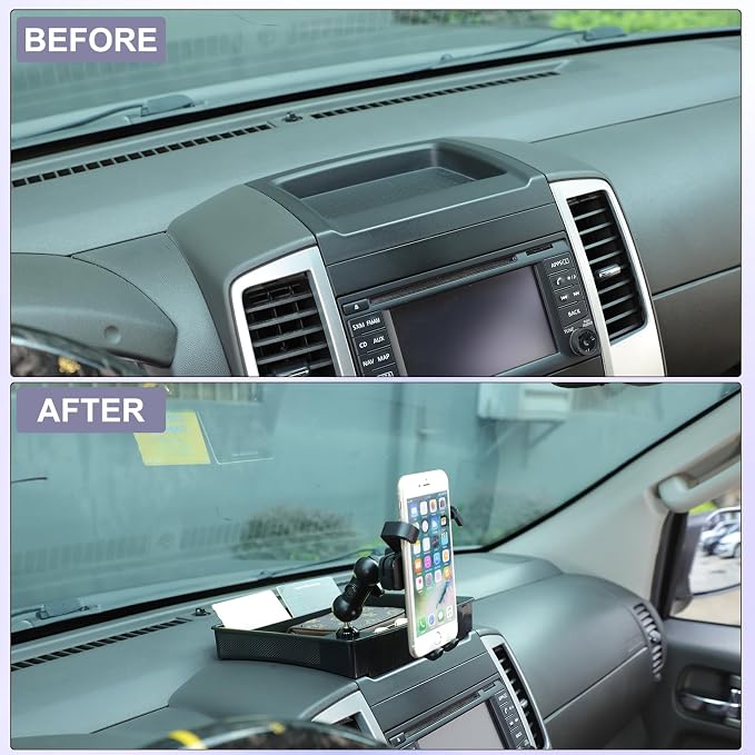 Dash Organizer Tray with Phone Holder Compatible with Nissan Frontier 2009-2017,ABS Car Dashboard Storage Box Organizer Holder Tray Mobile Phone Mount Interior Accessories (Style-C)