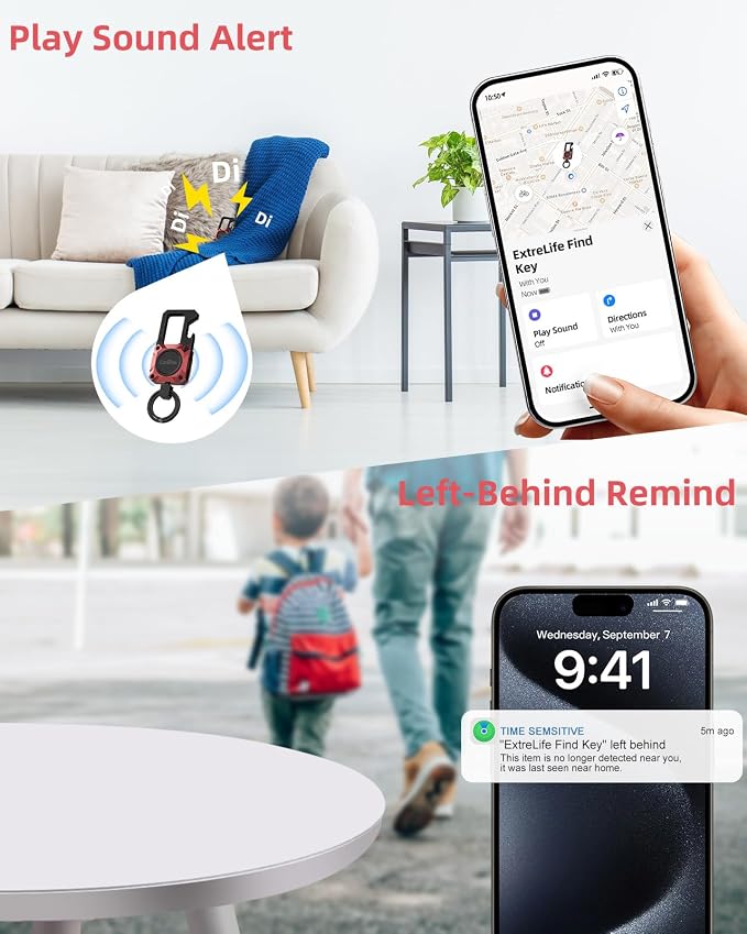 ExtreLife Keychain, Works with Apple Find My, Bottle Opener, Carabiner Car Key Chains with Gps Tracker