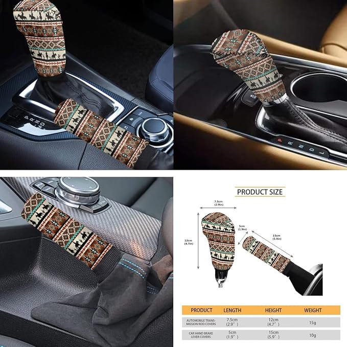 Western Cowboy 12 Pieces Car Seat Covers Full Set Car Center Console Cover Steering Wheel Cover Cars Cup Coasters Gear Lever Cover Hand Brake Cover Suitable for Most Cars,SUV