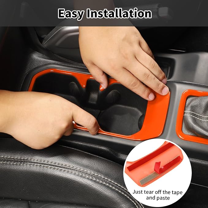 6PCS Interior Trim Kit Fit for 2018-2024 Jeep Wrangler JL JLU & Jeep Gladiator JT,Center Console Rear Outlet Window Switch 4W Drive Gear Shift Cup Holder Trim Cover(Orange)