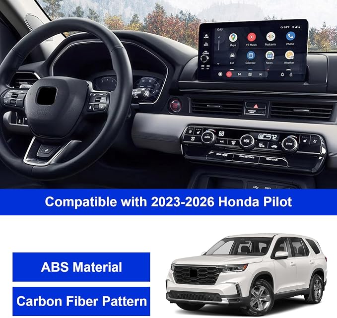 Carbon Fiber Gear Shift Panel Cover & Center Console Panel Cover Compatible with 2023-2026 Honda Pilot