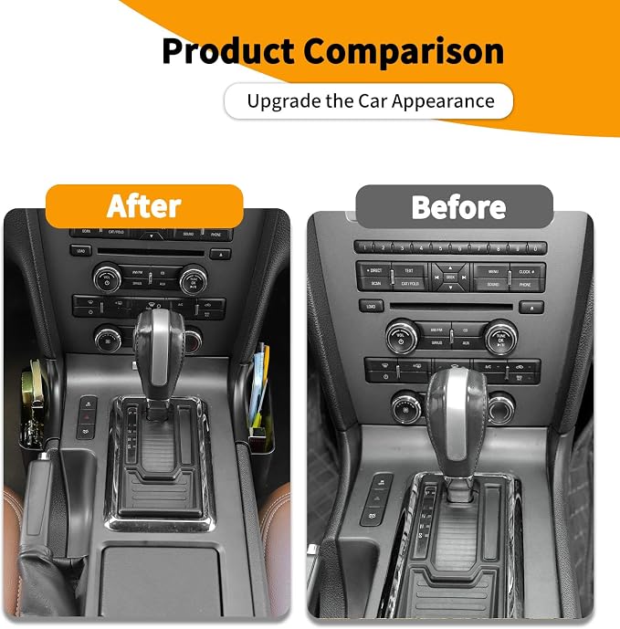 Hoolcar Gear Shift Storage Box Center Console Organizer Tray Console Side Pocket Organizer Compatible with Ford Mustang 2010-2014, Black, Interior Accessories