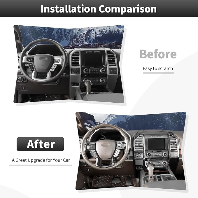 8PCS Carbon Fiber Interior Trim Kits Fit for 2015-2020 Ford F150 Interior Decor Accessories Central Control Dashboard Left & Right Air Vent Steering Button Frame Panel