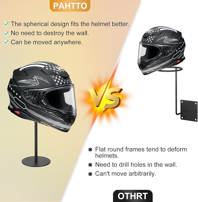 PAHTTO Motorcycle Helmet Stand 2 Packs, Desktop Helmet Display Holder with Stable Base for Helmets, Caps, Hats, Wigs, Motorcycle Helmet Accessories