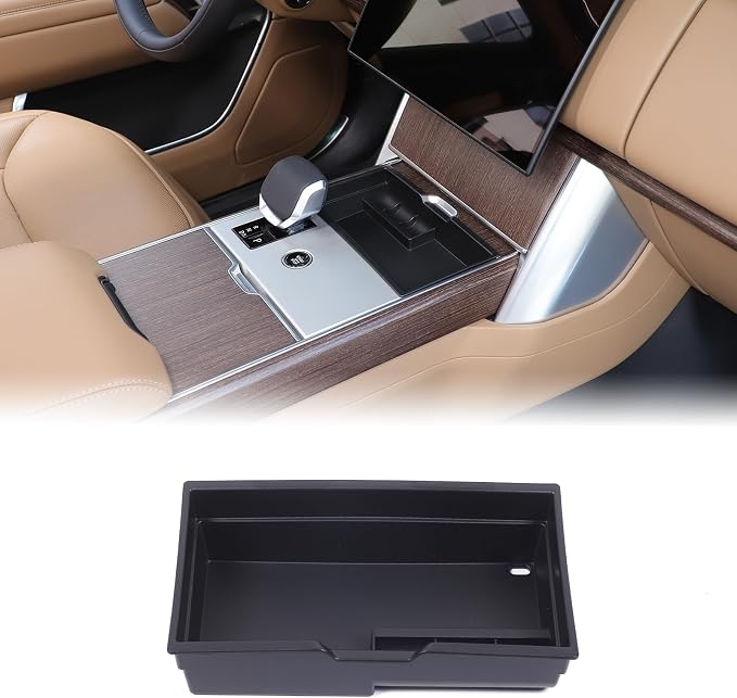 Car Center Console Storage Box Tray Compatible with Land Rover Range Rover Vogue 2023-2025 ABS Center Console Storage Box with Anti-Slip Mat Organizer