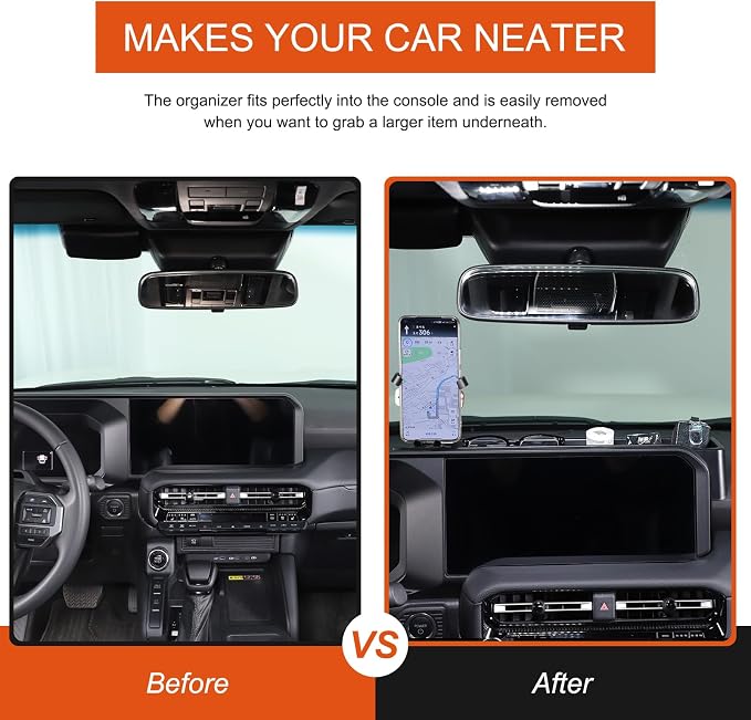 Car Center Console Dash Organizer with Phone Holder Compatible with Toyota Land Cruiser 250 Prado LC250 J250 2024 2025,ABS Dashboard Tray Storage Box Interior Accessories (Phone Mount Holder C)