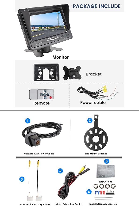 EWAY Car Backup Spare Tire Mount Camera with 7 Inch TFT LCD Monitor for Jeep Wrangler 2007-2018 Removable Guideline Cameras Monitor with Remote Control