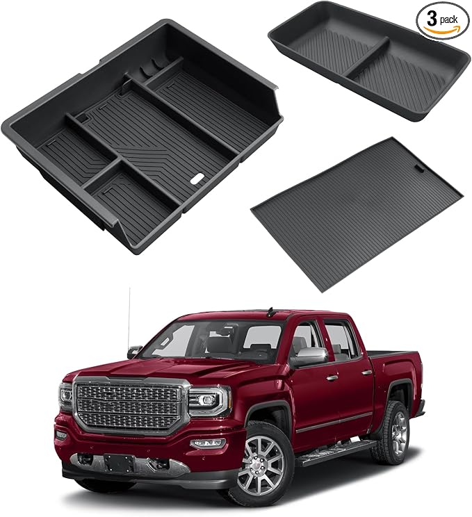 ECOZEN 3 Pcs Center Console Organizer Set For 2014-2018 Silverado/Sierra 1500 & 2015-2019 Silverado/Sierra 2500HD/3500HD Interior Accessories - Full Console w/Bucket Seat ONLY