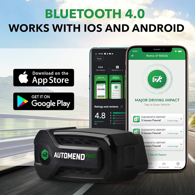 Automend Pro OBD2 Scanner - Automotive OBD2 Scanner Diagnostic Tool for iOS and Android | Bluetooth Car Code Reader for Most Vehicles | Easy to Understand Auto OBD Scanner and Check Engine Code Reader