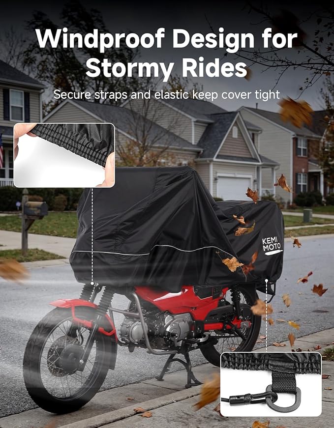 KEMIMOTO Waterproof Motorcycle Half Cover Outdoor Indoor Fit for Mini Bike Scooter Trail Bike Grom Navi CT125 Ruckus Z125 Pro Trail 125 Hunter Cub All Weather Dust Sunlight Rain Windproof Cover