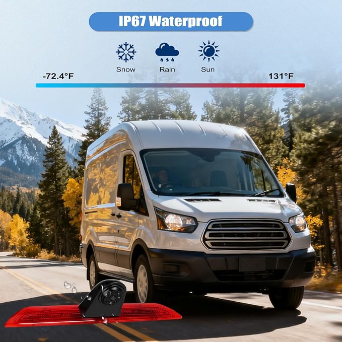 Brake Light Backup Camera for Ford Transit 2014-2018, 140° Wide Angle Wired Rear View Camera with IP67 Waterproof, Night Vision, 720P HD, PAL Signal, Parking Assist for Van Truck