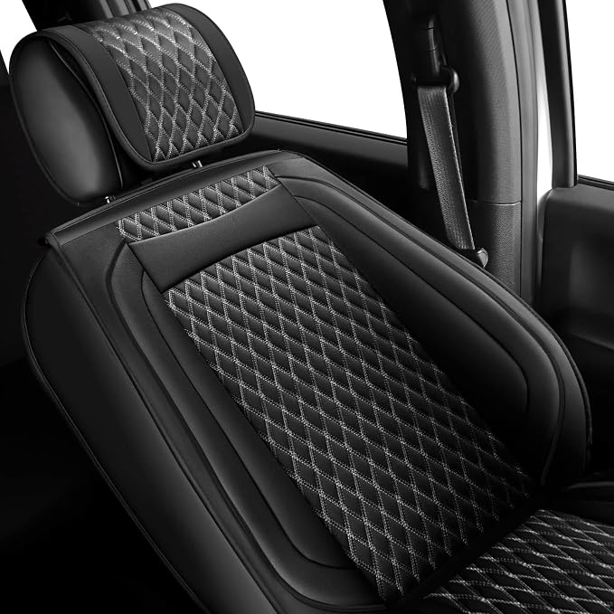 Seat Cover Front Set Compatible with Toyota Tacoma 2009 to 2024 TRD Sport Off Road TRD Pro Limited SR SR5 Package Access Double Extended Cab Pickup Truck Custom Seat Cover(2 Pcs Front Set,Black White)