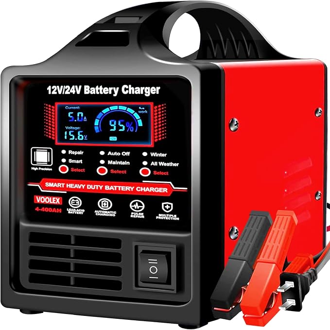 Voolex Car Battery Charger 12V 24V Portable Automotive Trickle Charger Battery Maintainer for AGM Car Truck Motorcycle RV Deep Cycle Repair, Winter Mode(for Lead Acid Batteries)