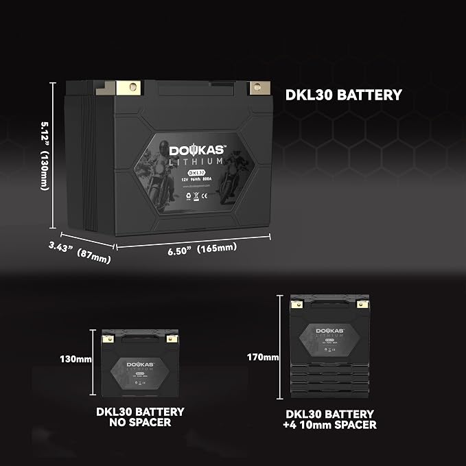 DKL30 YTX30L-BS 800A LiFePO4 Motorcycle Lithium Battery, 12V 8Ah Powersports Battery, Compatible Jet Ski, ATV, Lawn Mower, Scooter, Generator Battery, Snowmobile