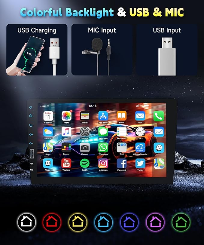 9 Inch Single Din Car Radio Stereo, Wireless CarPlay Android Auto, 1 Din Touchscreen Car Stereo, Bluetooth FM EQ USB SWC MIC, Support Mirror Link Backup Camera