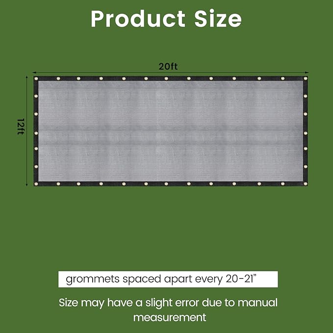 [Windscreensupplyco] 60-70% 12 FT. X 20 FT Mesh Tarp/Shade Cloth 9-Needle Knitted Heavy Duty Black with Grommets for Green House, Garden, pergola, Pools, Dump Truck - MT1220BLKX1