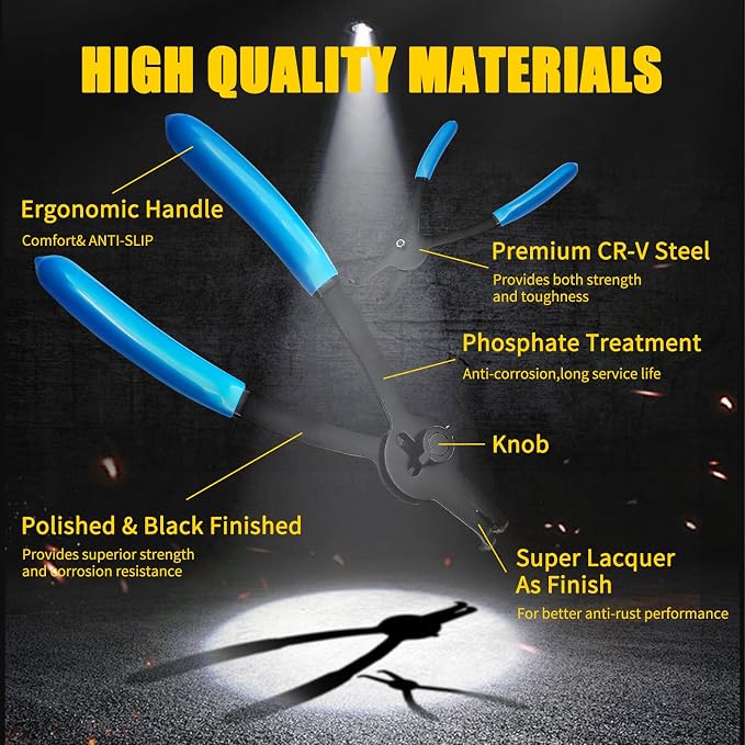 12-Piece Versatile Snap Ring Pliers Set, Internal/External Retaining Ring Pliers with 4 Tip Sizes (0.038/0.047/0.070/0.090in), Heavy Duty Convertible Fixed Tip for Automotive & Machinery