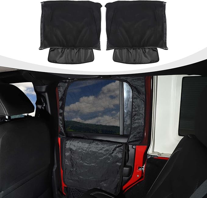 RAZPOY for Jeep Rear Window Sun Shade, Window Screen Curtains Cover for Camping Compatible with 2007-2023 Jeep Wrangler JK JL & Gladiator JT, Side Curtain Nets