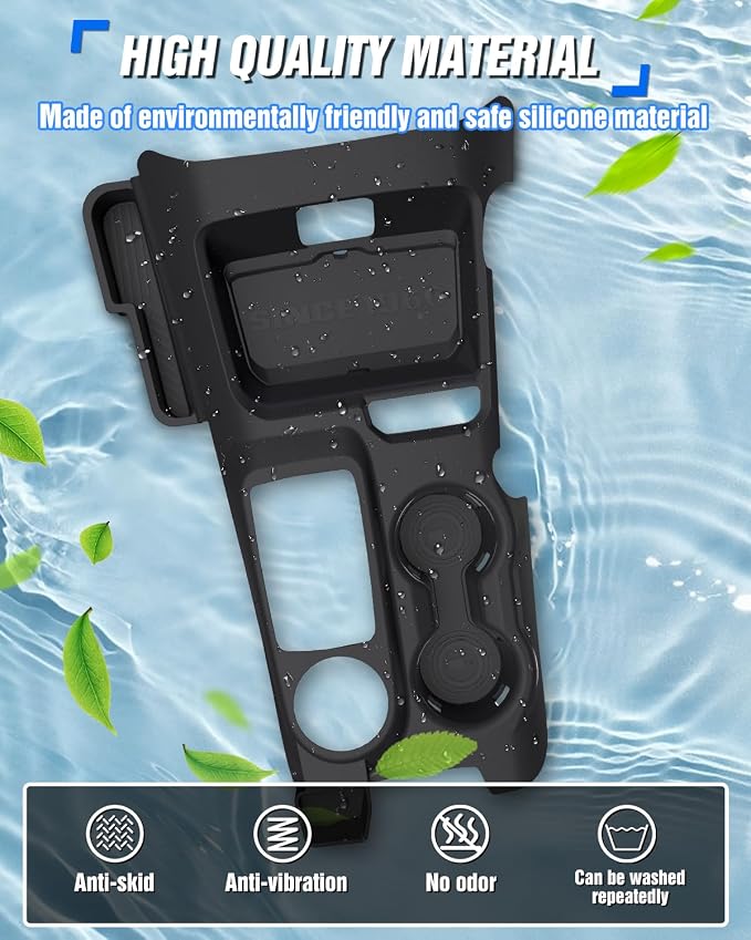 Central Control Storage Box Silicone Non-Slip Mat fit for Ford Bronco 2021-2024 Automatic Transmission 2/4 Door Water Cup Mat Gear Shifter Anti-Scratch Panel Protection Interior Accessories-Black