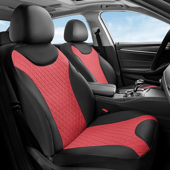 Coverado GTC-59006 Universal Car Seat Protectors, Waterproof Seat Covers for Front and Back Seats, Faux Leather Seat Covers Universal Fit for Most Cars (Black Red01, FrontPair)