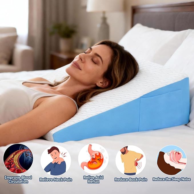 Wedge Pillow for Sleeping, 7.5" Bed Wedge After Surgery, Back Pain Relief, Memory Foam Pillow Triangle Incline Wedge for Back Support, Leg Elevation