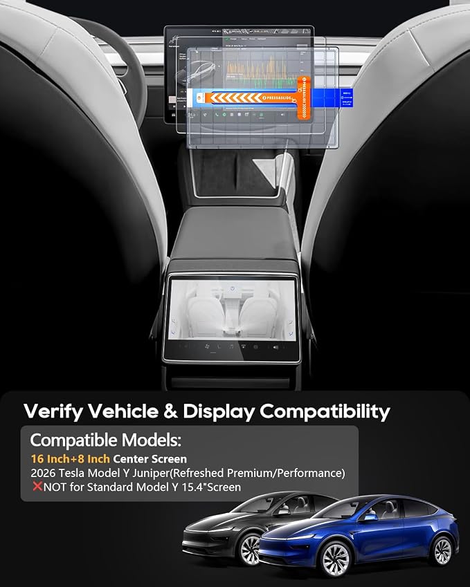 Matte Anti Glare Tesla Model Y 2026 Screen Protector 16"+8" - 2-Pack 2026 Tesla Model Y Juniper Screen Protector 16 Inch QHD Touchscreen 2026 Model Y Premium/Performance Accessories [No More Glare]
