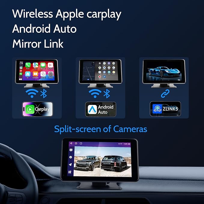 Haudio Portable Wireless Carplay Car Stereo, 7 inch HD Touchscreen for All Vehicles,with Apple CarPlay & Android Auto with Backup Camera/Mirror Link/Voice Control/Bluetooth/GPS/AUX/FM Satellite Radio