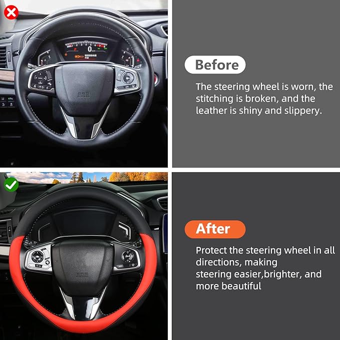 Leather Steering Wheel Cover Custom-Fit for Toyota, Comfort Grip Design Breathable and Non-Slip, Toyota Car Steering Wheel Protector for Women Men, Toyota Accessories,Black (D-Style, for Toyota)