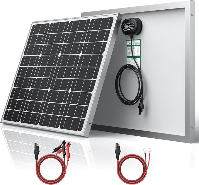 SUNER POWER 24V 50W Solar Battery Charger Maintainer, Built-in Ultra Smart MPPT Charge Controller, Waterproof 50 Watt Solar Panel Trickle Charging Kit for 24Volt AGM, Lead-Acid, Lifepo4 Battery