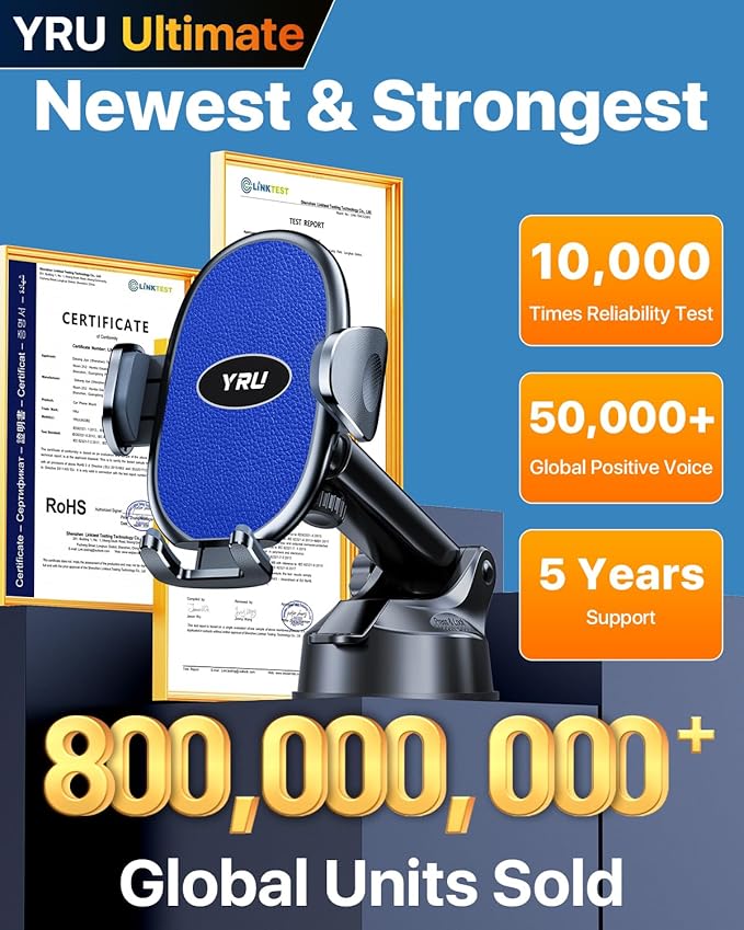 YRU Upgraded Universal Car Phone Holder Mount【360°Rotatable & Strong Suction】 Cell Phone Car Dashboard Windshield Phone Holder Dash Vent Stand for iPhone 17 16 Pro Max Samsung Truck, Star Blue