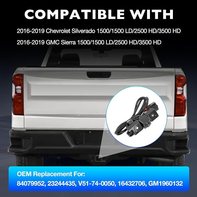 Backup Camera Compatible with 2016-2019 Chevy Silverado/GMC Sierra 1500 2500 HD 3500 HD, Replaces #84079952 23244435, Rear View Back up Camera with Park Assist, Plug & Play