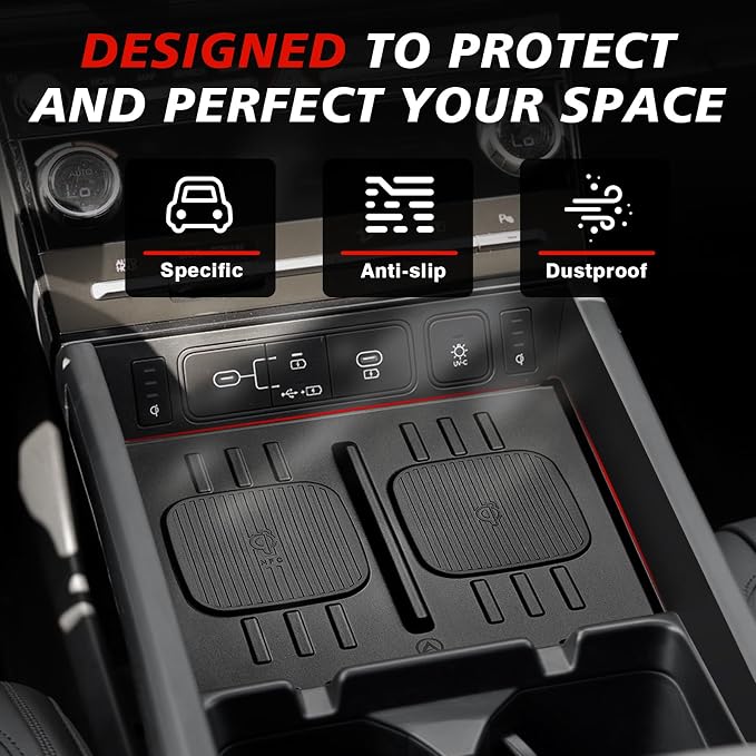 Muslogy Console Organizer Compatible with 2024 2025 2026 Hyundai Santa Fe Accessories Middle Console Storage Box Phone Pockets & Wireless Phone Charging Mat & Cup Holder Inserts Drink Holder