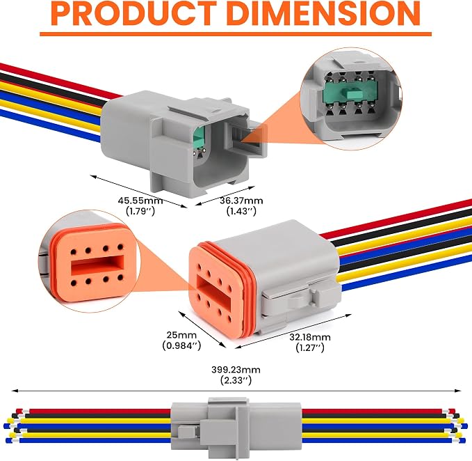 2 Sets Deutsch 8 Pin Connector Kit - Waterproof Electrical Connectors 18 AWG, IP67 Automotive Wire Connectors (Male & Female) for Car, Truck, Boat