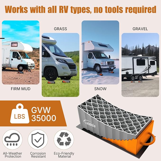 RV Leveling Blocks with Handles, 35000 LBS Load Capacity, Adjustable 0.5" to 4.7" Heavy Duty PP Camper Leveler for Travel Trailer, RV, Truck with Level & Carry Bag