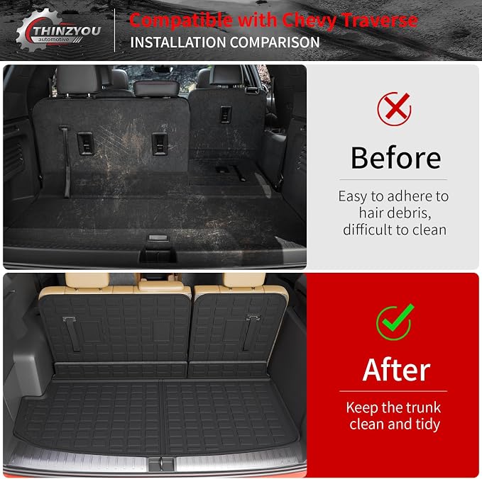 Cargo Mat Compatible with 2018-2023 (Fit 2024 Traverse Limited) Chevrolet Traverse Cargo Liner Trunk Liner Back Seat Cover Protector 2023 Chevy Traverse Accessories (Trunk Mat+Backrest Mats)