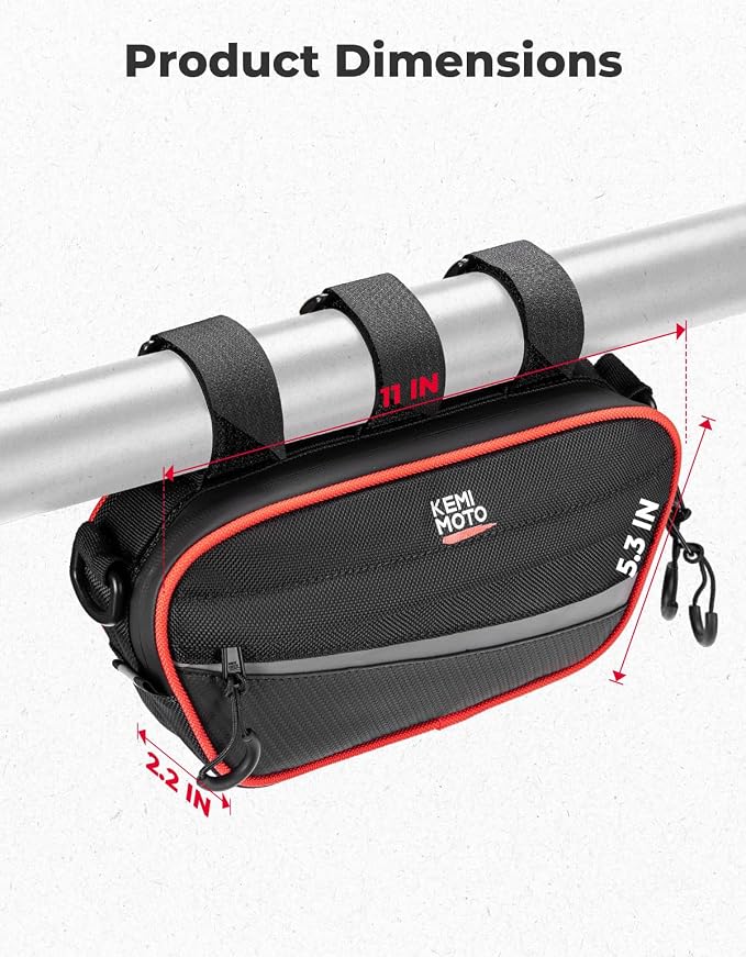 KEMIMOTO UTV Roll Cage Storage Bag Universal 1680D Grab Handle Storage Bag Dimensions 11" x 5" Side by Side Accessories Compatible with UTV, ATV, Bike, Off-road Vehicle, Black and Red