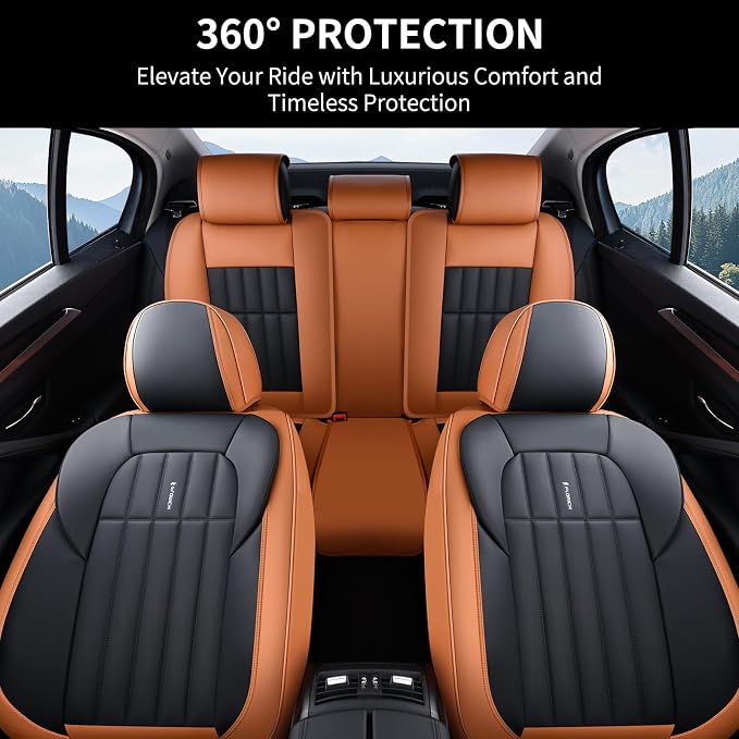 FLORICH Leather Seat Cover, Car Seat Covers Full Set, Waterproof Car Seat Protectors 5 Seats, Front and Rear Seat Covers for Cars, Automotive Seat Protector Fit for Most Cars SUV Trucks - BrownBlack