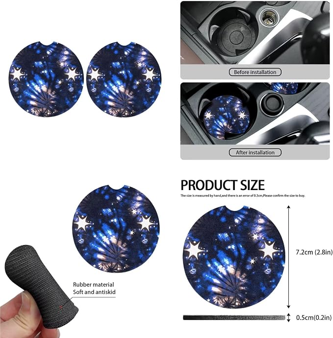 10 Pack Star Cluster Tie Dye Car Seat Covers, Galaxy Universe Blue Stars Front Rear Seat Covers Steering Wheel Cover Coasters, Modern Tie Dyeing Seat Belt Pads