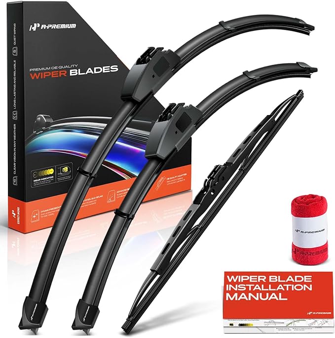 A-Premium 26"+19"+16" Windshield Wiper Blades Compatible with Toyota Sienna 2004-2010 - Front Rear Wipers Blade Set for Hook/Hook Arm Connector, with Wear Indicator & Towel (Pack of 3)