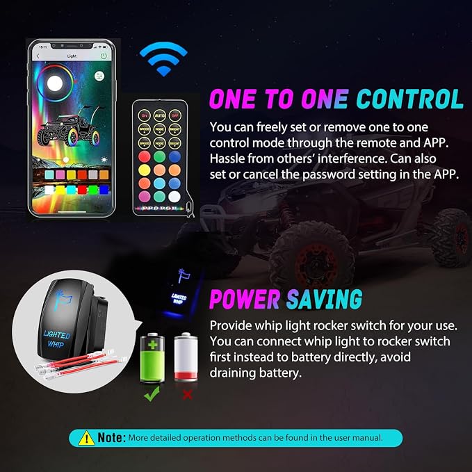 Nilight LED Whip Light 1 PC 3FT COB RGB Lighted Antenna Whips with Spring Base Remote & App Control DIY Chasing Patterns for Can-am Offroad ATV UTV RZR Polaris Dune Buggy 4-Wheeler Truck