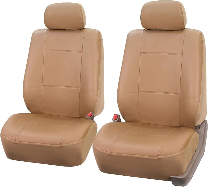 FH Group PU001114 + F11306 PU Leather Seat Covers (Beige) Full Set – Universal Fit for Cars Trucks & SUVs