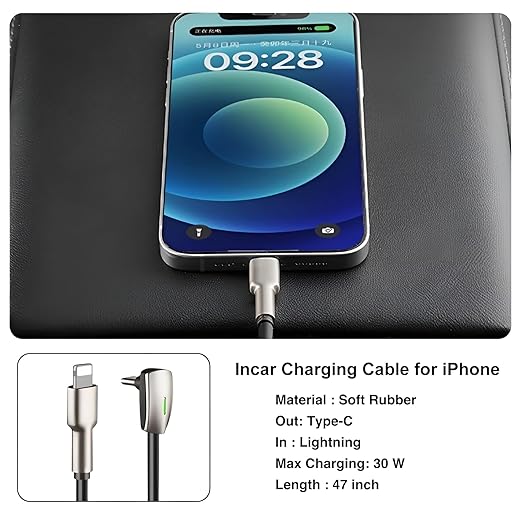 USB C to Lightning Charging Cable fit for 2026 Tesla Model 3/Y/X/S/Cybertruck 90° Right-Angle Charging Cable Compatible with iPhone 11/12/13/14 and Vehicles Dock (C to L)