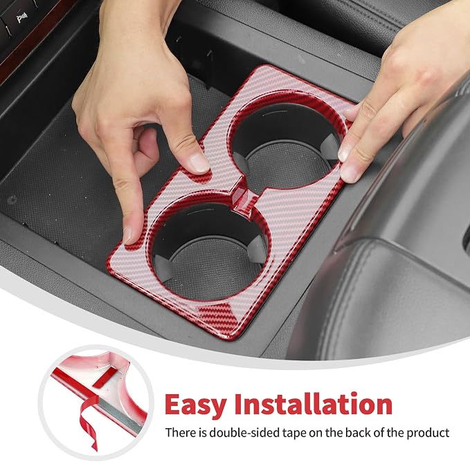 Linskip Non-Covered Center Console Cup Holder Trim Compatible with 2007-2013 Chevy Avalanche Silverado Suburban Tahoe & GMC Yukon/Sierra, Cup Holder Trim, Interior Accessories Red Carbon Fiber