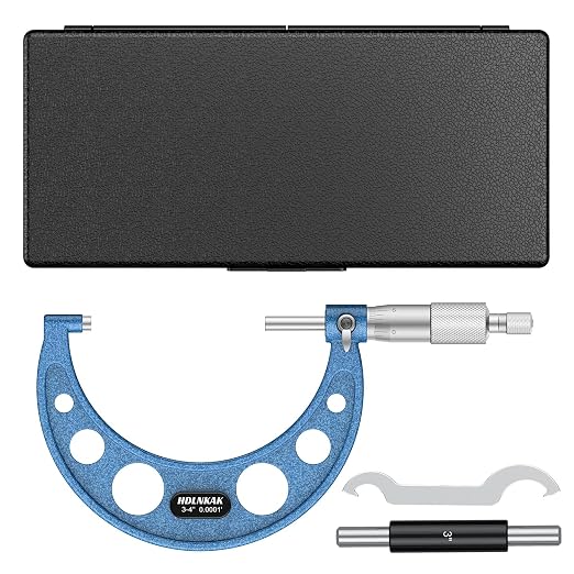 HDLNKAK Outside Micrometer Set, 3-4" Machinist Micrometer, 1 Pcs Machinist Tool Set, 0.0001" Graduation Micrometer Set, Alloy Precision Micrometer, Micrometer Standard Set with Case
