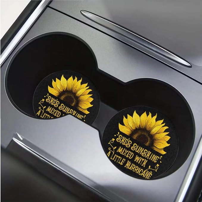 BIGCARJOB Sunshine Sunflower Car Seat Covers Full Set 12 Pcs Sunflower Print Car Accessories Interior Seat Protector for Womens Seat Belt Cover,Armrest Pads,Cup Holder Coaster