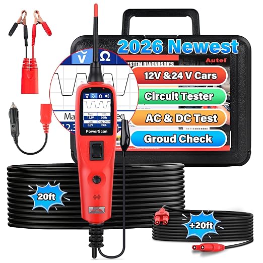 Autel PowerScan PS100 Automotive Circuit Tester 2.0, 12-24V Power Circuit Probe Tool, Electrical Short Open Circuit Finder, AC/DC/Resistance/Component/Signal/Test Light Automotive, 20ft Extension Cord