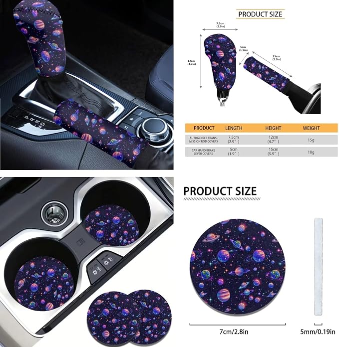 AFPANQZ Planet Print Car Seat Covers Full Set with Steering Wheel Cover/Gear Shift Knob Cover/Handbrake Cover/Seat Belt Shoulder Pads/Cup Holder Universal 11 Piece
