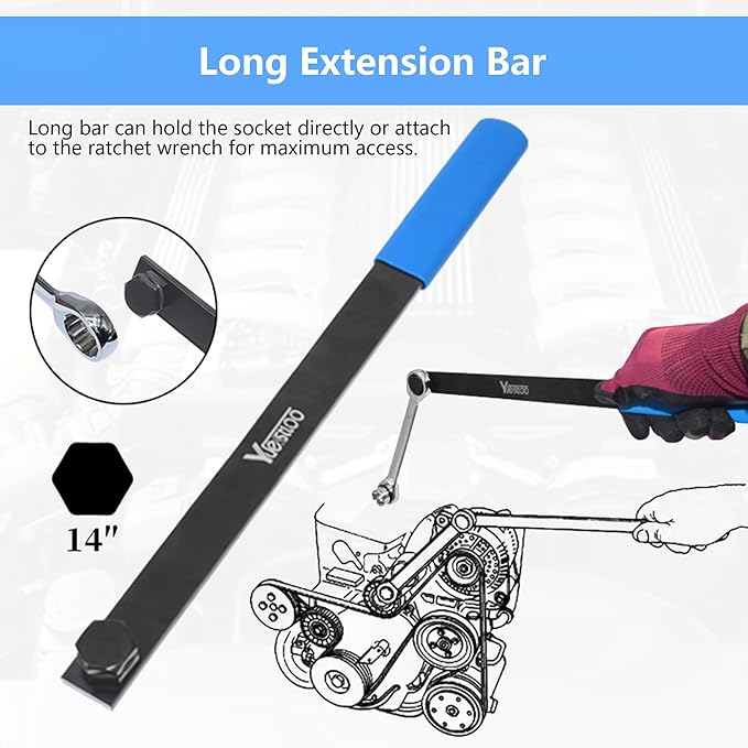 15pcs Universal Ratcheting Serpentine Belt Tool Set, Serpentine Belt Removal Installation Tensioner Kit with Ratcheting Wrench, Crowfoot Wrenches, Socket Adapters, 6-Point Sockets